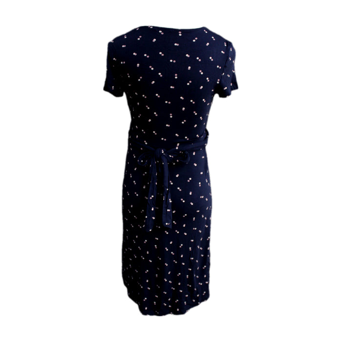 A Navy Short Sleeve Dresses from Seraphine in size Maternity-XS for maternity. (Back View)