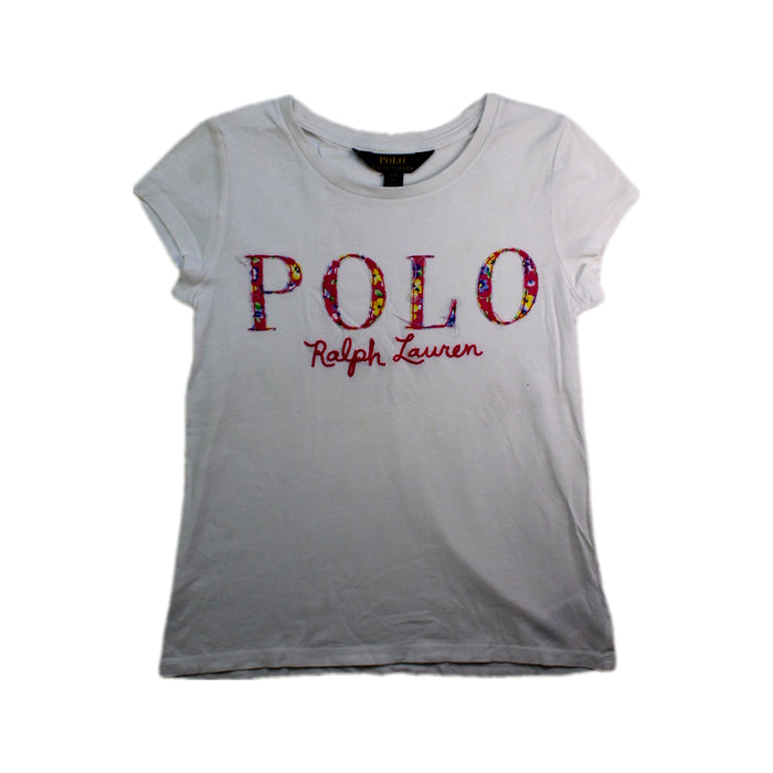 A White Short Sleeve T Shirts from Polo Ralph Lauren in size 7Y for girl. (Front View)