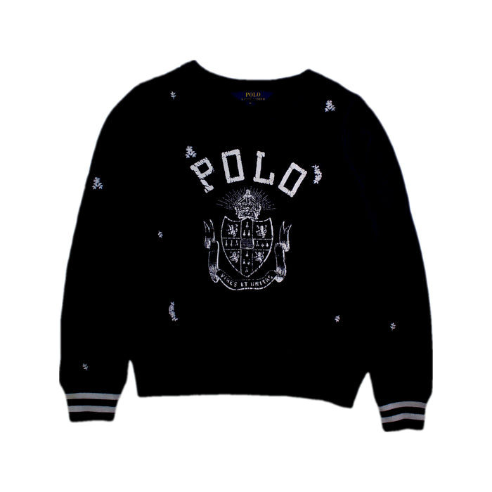 A Black Crewneck Sweatshirts from Polo Ralph Lauren in size 8Y for girl. (Front View)