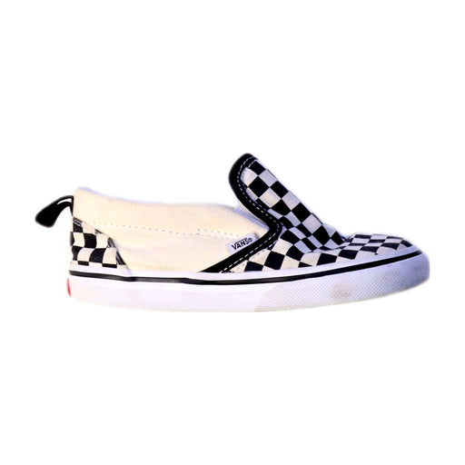 A Black Slip Ons from Vans in size 3T for girl. (Front View)