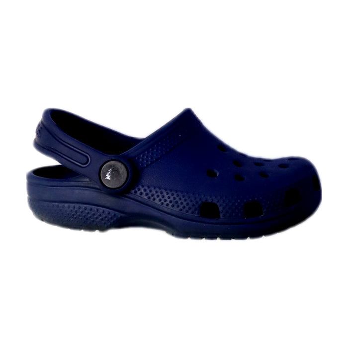 A Navy Slip Ons from Crocs in size 3T for neutral. (Front View)