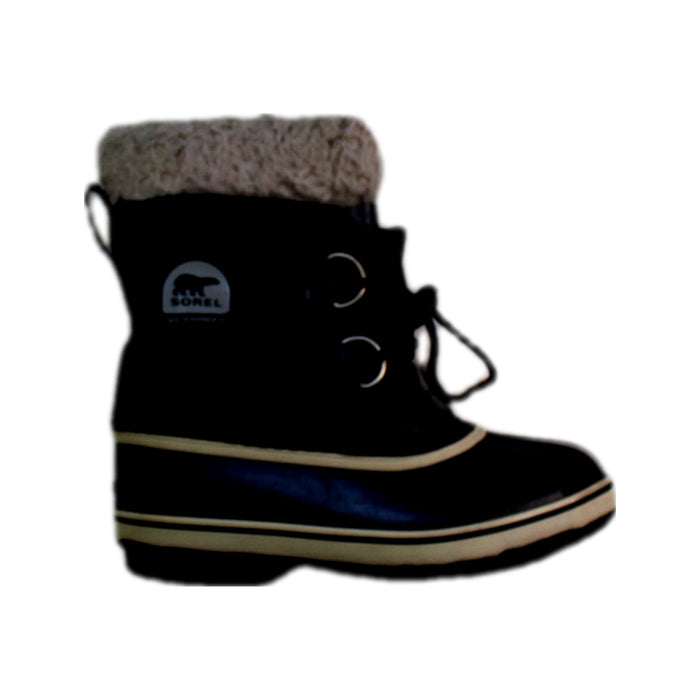 A Black Winter Boots from Sorel in size 6T for neutral. (Front View)
