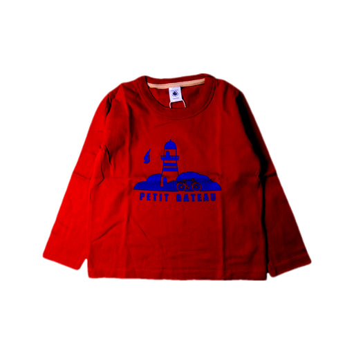A Red Long Sleeve T Shirts from Petit Bateau in size 5T for boy. (Front View)