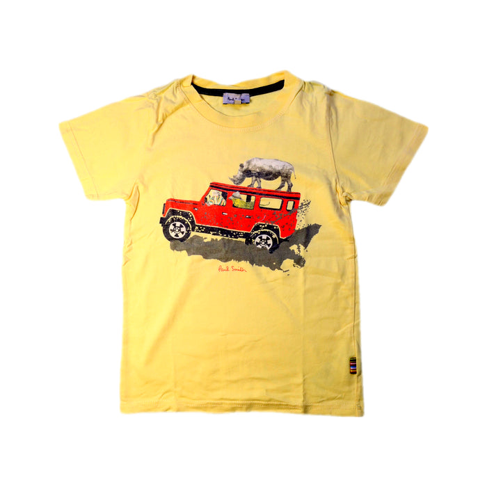 A Yellow Short Sleeve T Shirts from Paul Smith in size 4T for boy. (Front View)