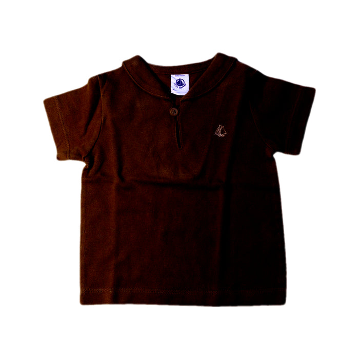 A Brown Short Sleeve Polos from Petit Bateau in size 6-12M for boy. (Front View)