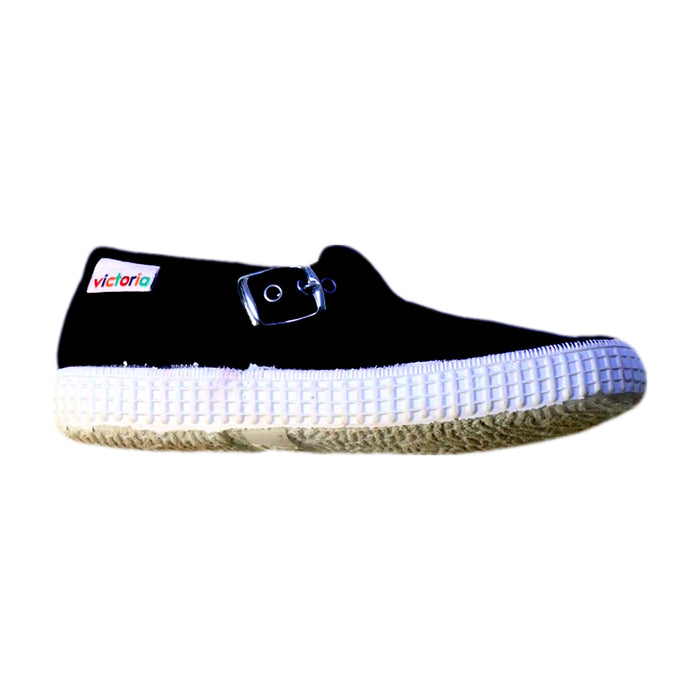 A Black Flats from Victoria in size 4T for girl. (Front View)
