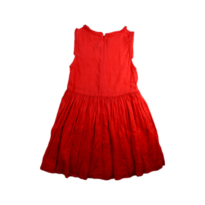 A Red Sleeveless Dresses from Petit Bateau in size 6T for girl. (Back View)