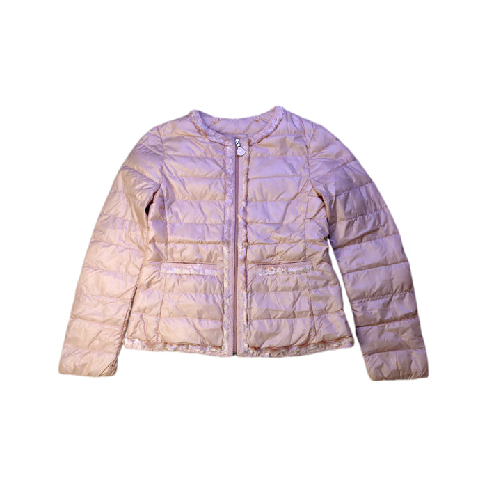 A Pink Puffer/Quilted Jackets from Moncler in size 8Y for girl. (Front View)