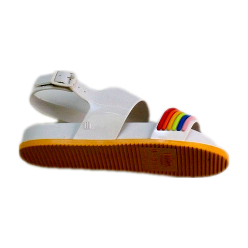 A White Sandals from Mini Melissa in size 6T for girl. (Front View)