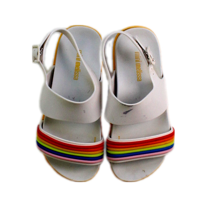 A White Sandals from Mini Melissa in size 6T for girl. (Back View)