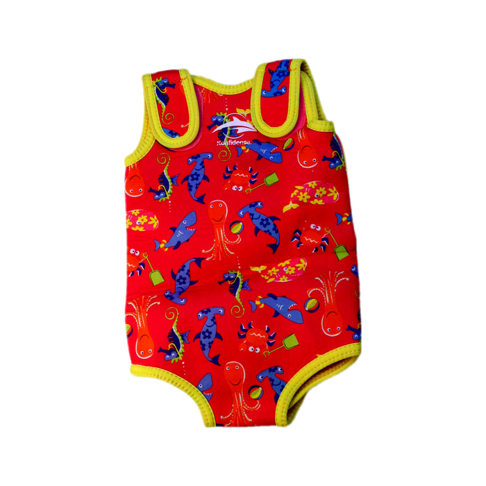 A Red Swimsuits from Konfidence in size 6-12M for girl. (Back View)