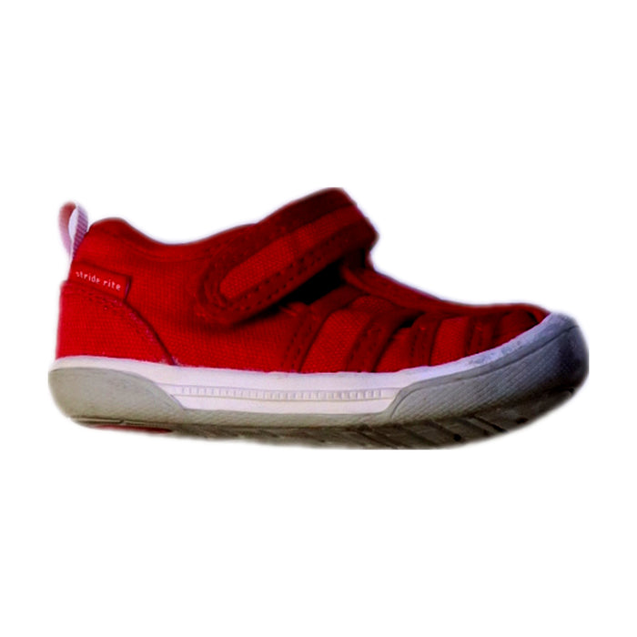 A Red Sandals from Stride Rite in size 12-18M for girl. (Front View)
