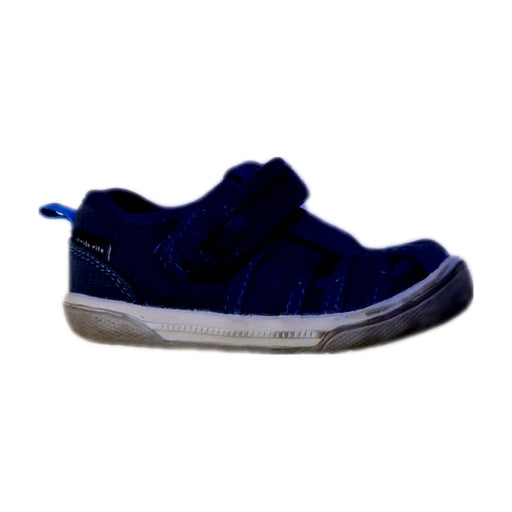 A Navy Sandals from Stride Rite in size 12-18M for girl. (Front View)