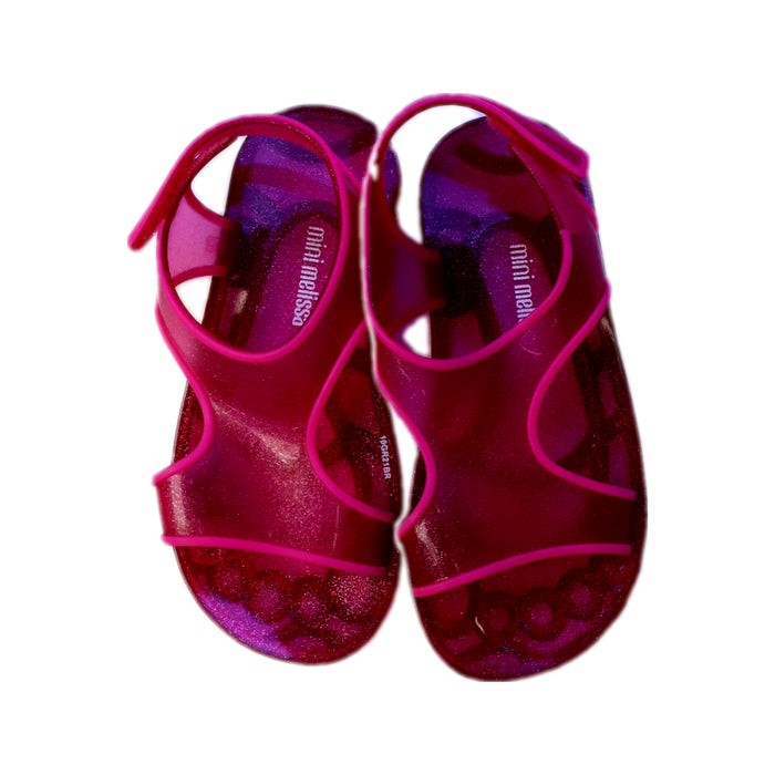 A Pink Sandals from Mini Melissa in size 7Y for girl. (Back View)