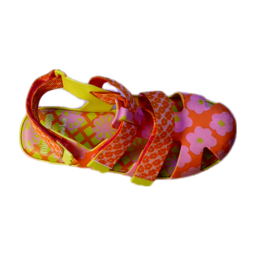 A Pink Sandals from Mini Melissa in size 7Y for girl. (Front View)