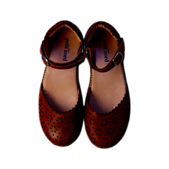 A Brown Sandals from Petit Nord in size 6T for girl. (Back View)