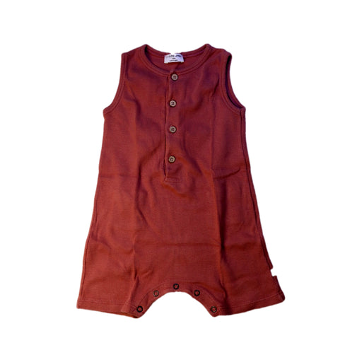 A Brown Sleeveless Rompers from 1 + in the family in size 2T for boy. (Front View)