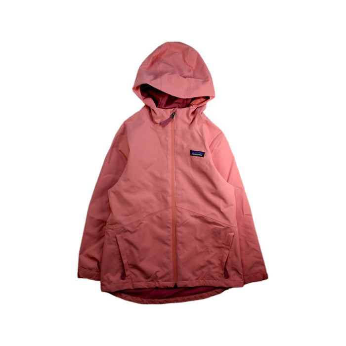 A Pink Rain Jackets from Patagonia in size 7Y for girl. (Front View)