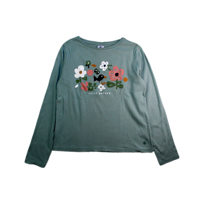 A Teal Long Sleeve T Shirts from Petit Bateau in size 10Y for girl. (Front View)