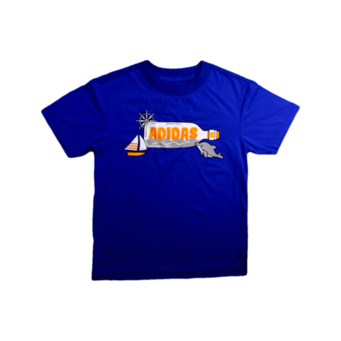 A Blue Short Sleeve T Shirts from Adidas in size 5T for boy. (Front View)