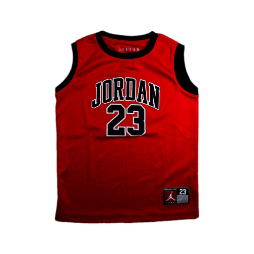 A Red Sleeveless T Shirts from Air Jordan in size 7Y for boy. (Front View)