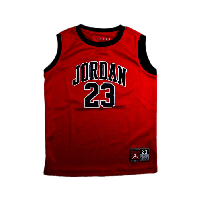 A Red Sleeveless T Shirts from Air Jordan in size 7Y for boy. (Front View)