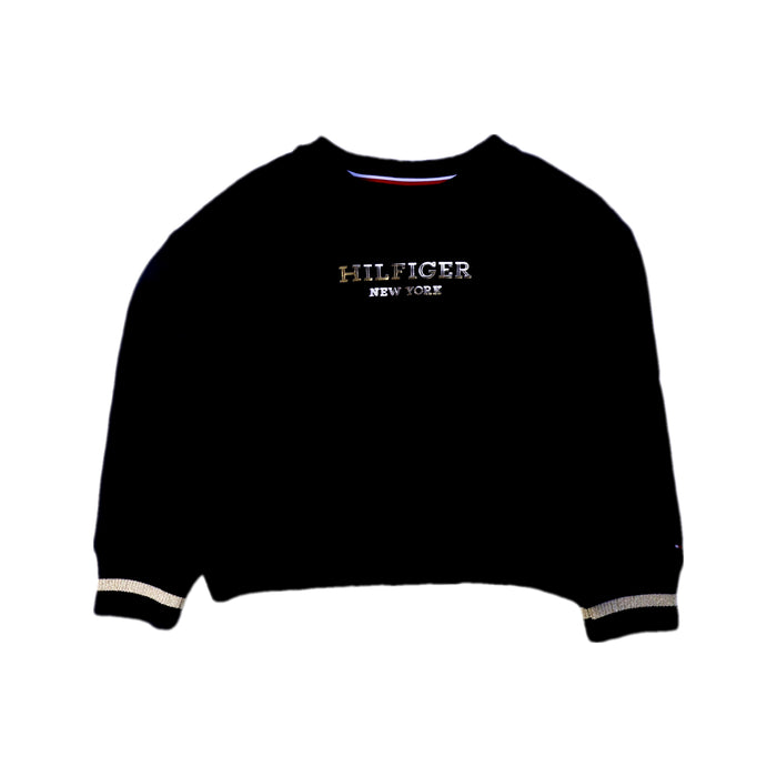 A Black Crewneck Sweatshirts from Tommy Hilfiger in size 4T for girl. (Front View)