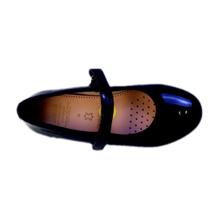 A Black Dress Shoes from Geox in size 5T for girl. (Front View)
