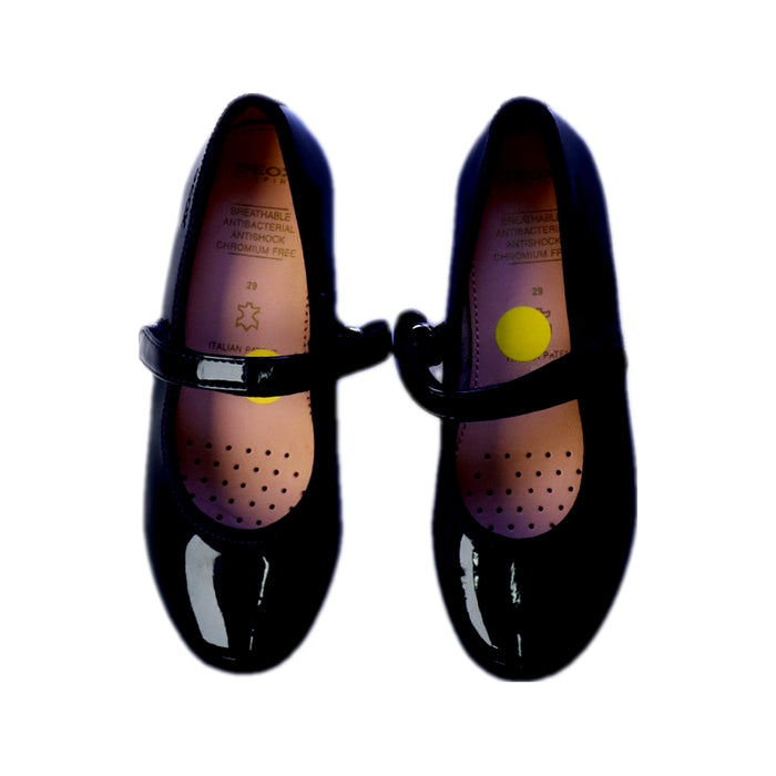 A Black Dress Shoes from Geox in size 5T for girl. (Back View)