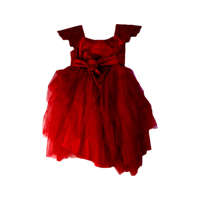 A Red Sleeveless Dresses from Monsoon in size 3T for girl. (Back View)