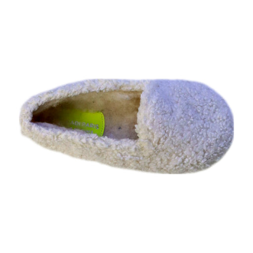 A Ivory Slippers from Jacadi in size 3T for neutral. (Front View)