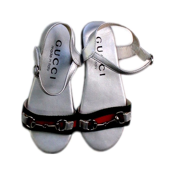 A Silver Sandals from Gucci in size 5T for girl. (Back View)
