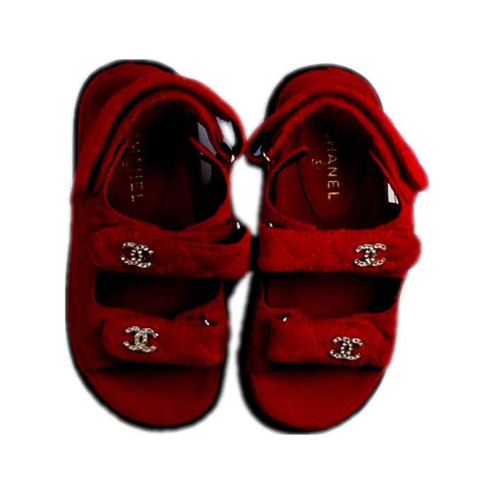 A Red Sandals from Chanel in size 4T for girl. (Back View)