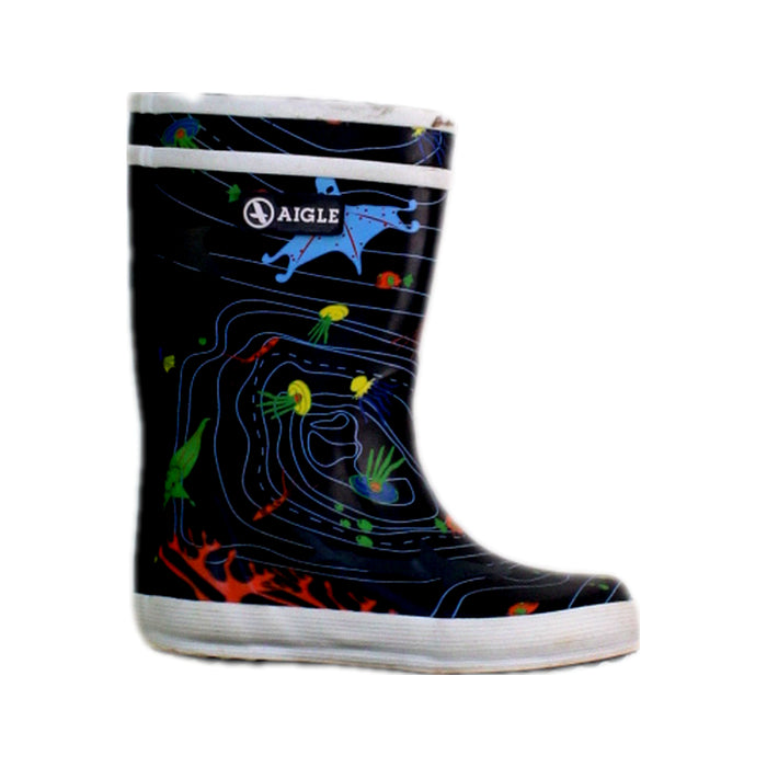 A Navy Rain Boots from Aigle in size 3T for boy. (Front View)