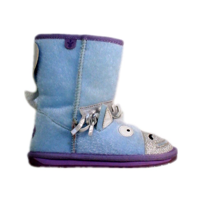 A Blue Winter Boots from EMU Australia in size 4T for girl. (Front View)