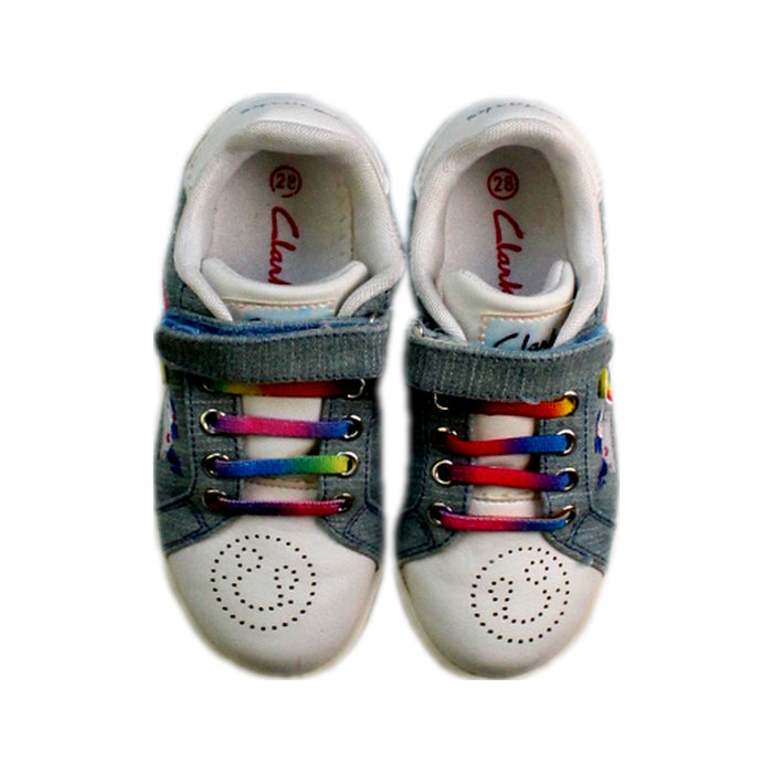 A White Sneakers from Clarks in size 5T for girl. (Back View)