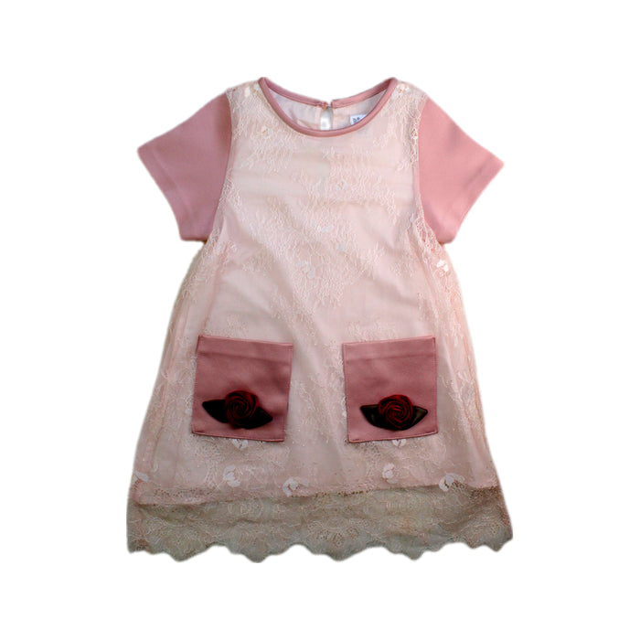 A Pink Short Sleeve Dresses from Kloset in size 3T for girl. (Front View)