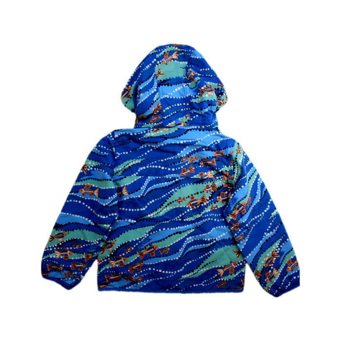 A Blue Rain Jackets from Patagonia in size 3T for boy. (Back View)