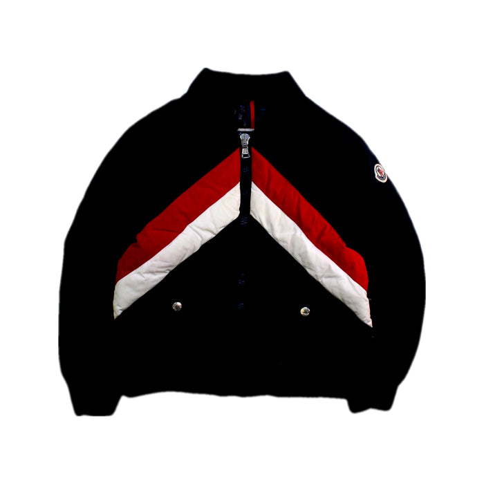 A Black Puffer/Quilted Jackets from Moncler in size 5T for boy. (Front View)