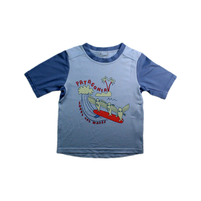 A Blue Rash Guards from Patagonia in size 4T for boy. (Front View)