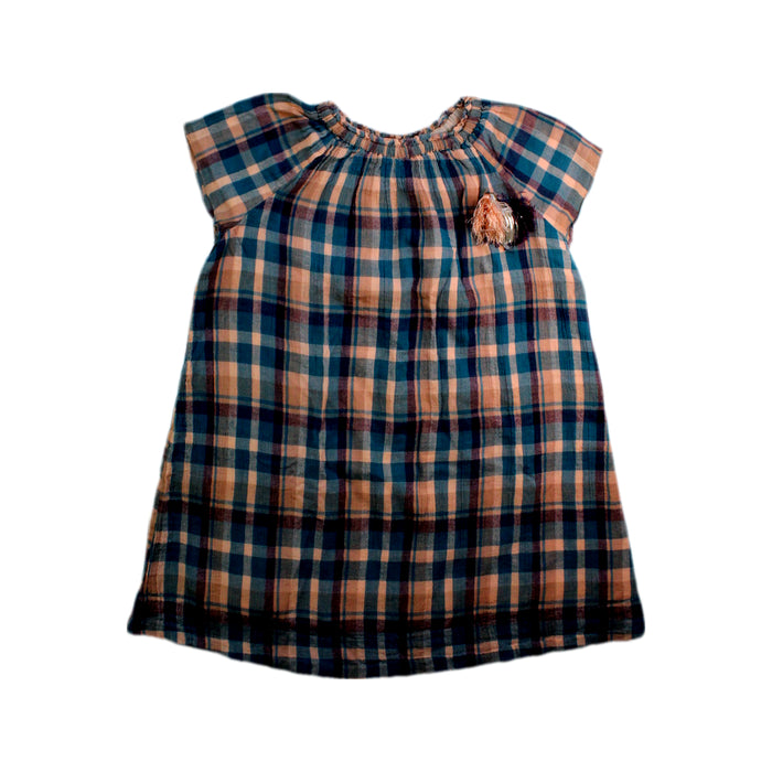 A Blue Short Sleeve Dresses from Velveteen in size 5T for girl. (Front View)