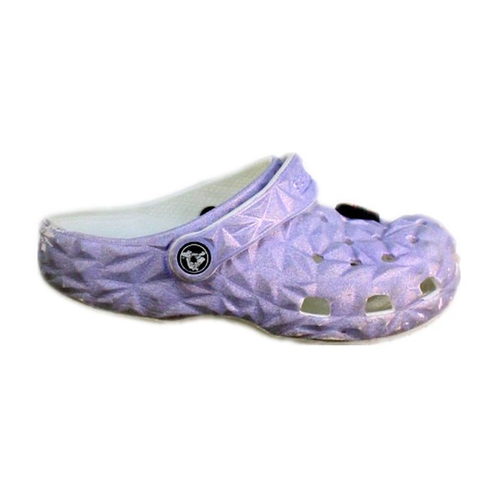 A Purple Slip Ons from Crocs in size 5T for girl. (Front View)