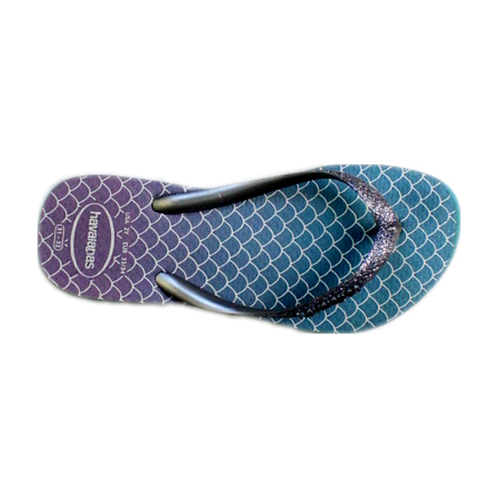 A Purple Flip Flops from Havaianas in size 7Y for girl. (Front View)
