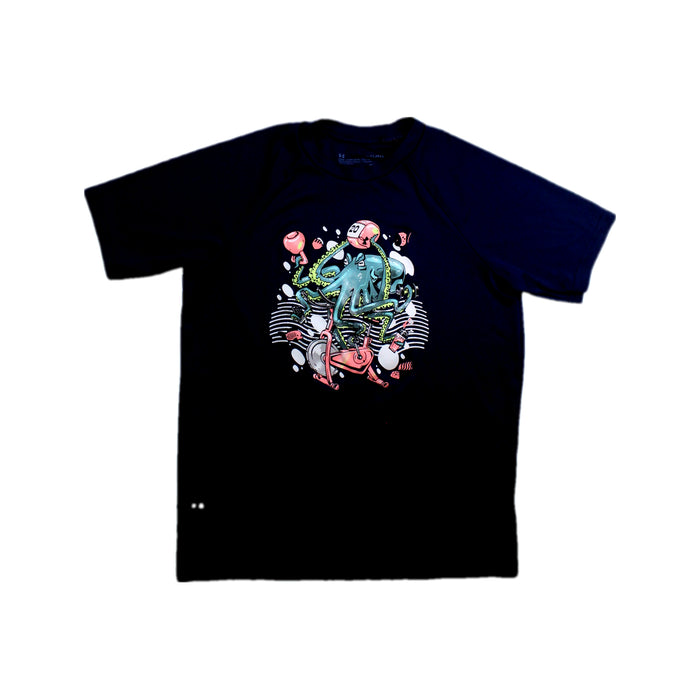 A Black Short Sleeve T Shirts from Under Armour in size 13Y for boy. (Front View)