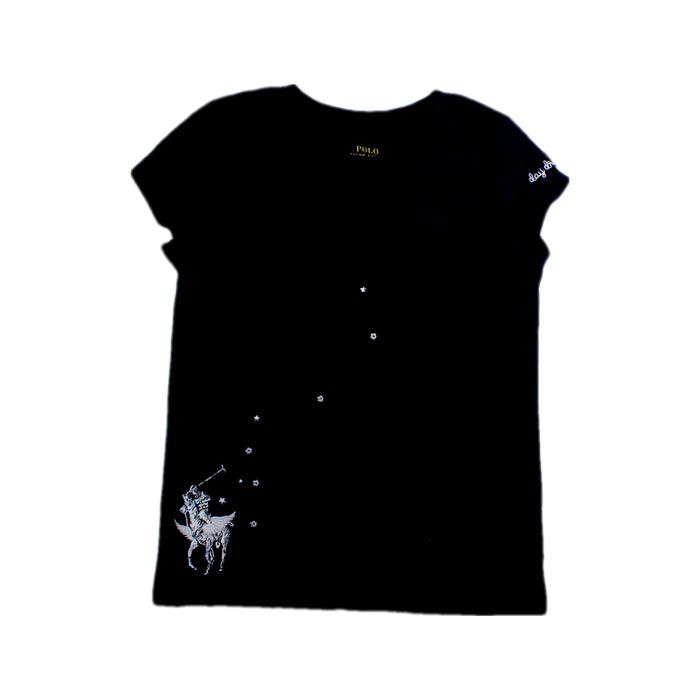 A Black Short Sleeve T Shirts from Polo Ralph Lauren in size 5T for girl. (Front View)
