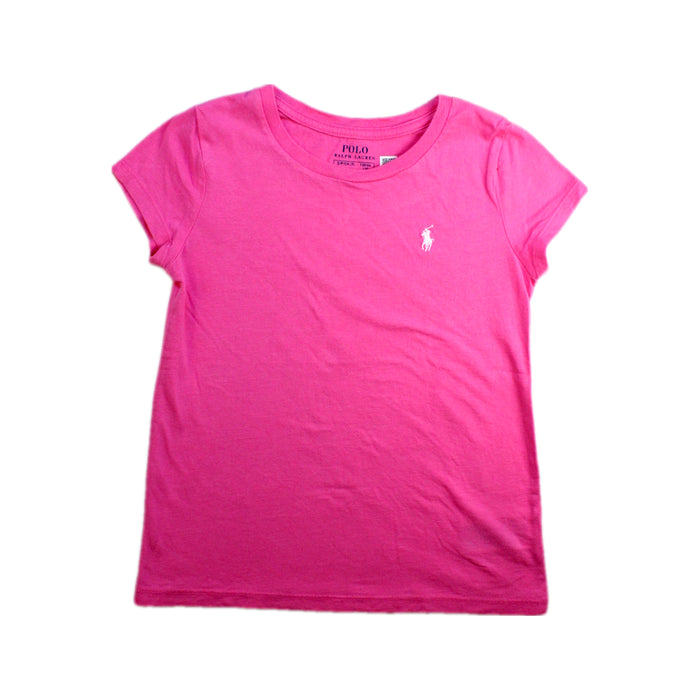 A Pink Short Sleeve T Shirts from Polo Ralph Lauren in size 7Y for girl. (Front View)