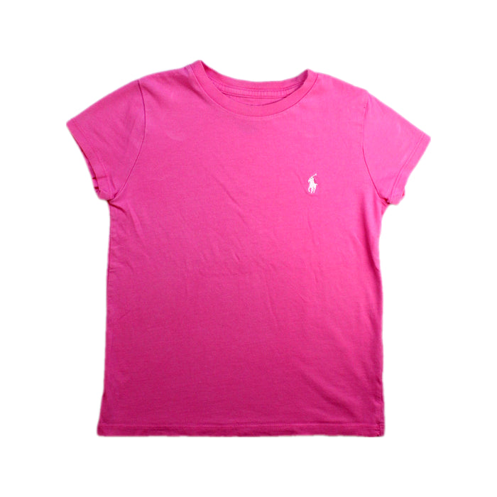 A Pink Short Sleeve T Shirts from Polo Ralph Lauren in size 7Y for girl. (Front View)