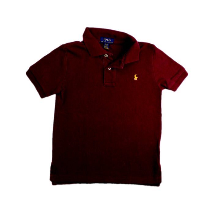 A Burgundy Short Sleeve Polos from Polo Ralph Lauren in size 4T for boy. (Front View)
