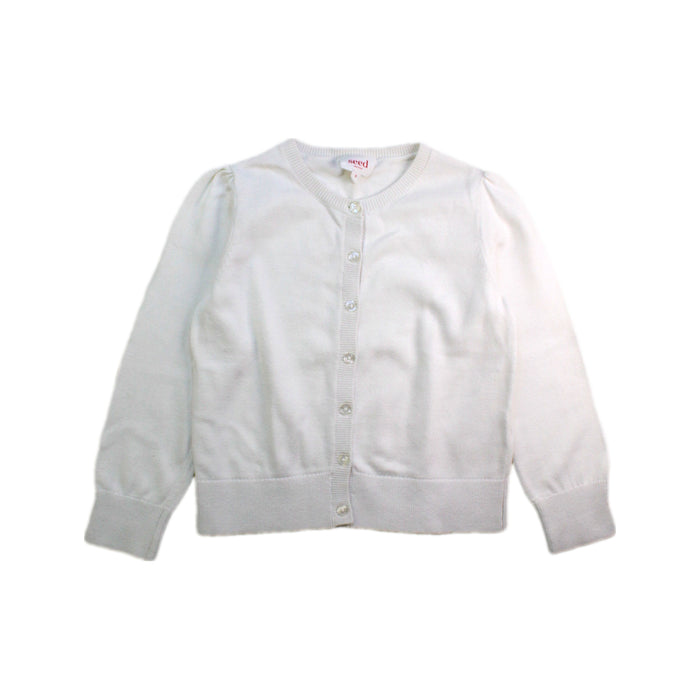 A White Cardigans from Seed in size 5T for girl. (Front View)