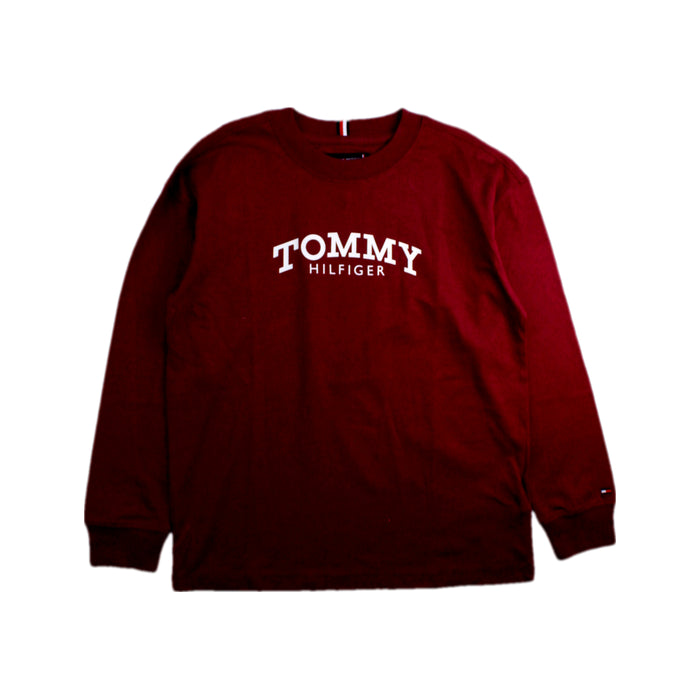 A Burgundy Long Sleeve T Shirts from Tommy Hilfiger in size 7Y for boy. (Front View)